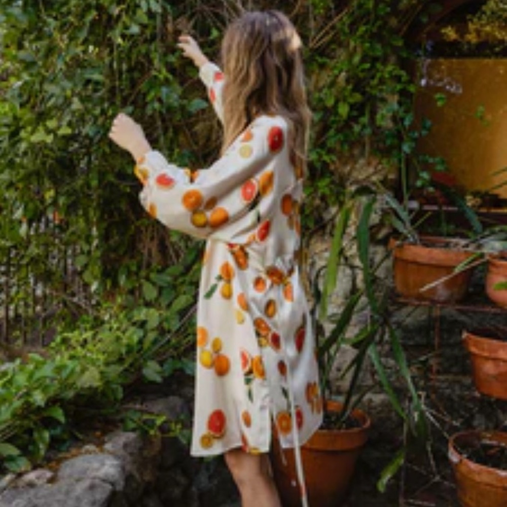 Lunya Cream Robe with Orange and Green Accents